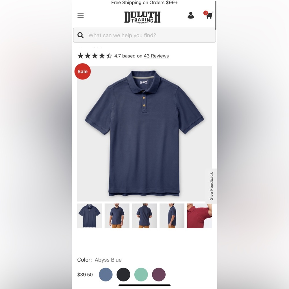 Duluth Trading Co Blue Polo Shirt Relaxed Fit